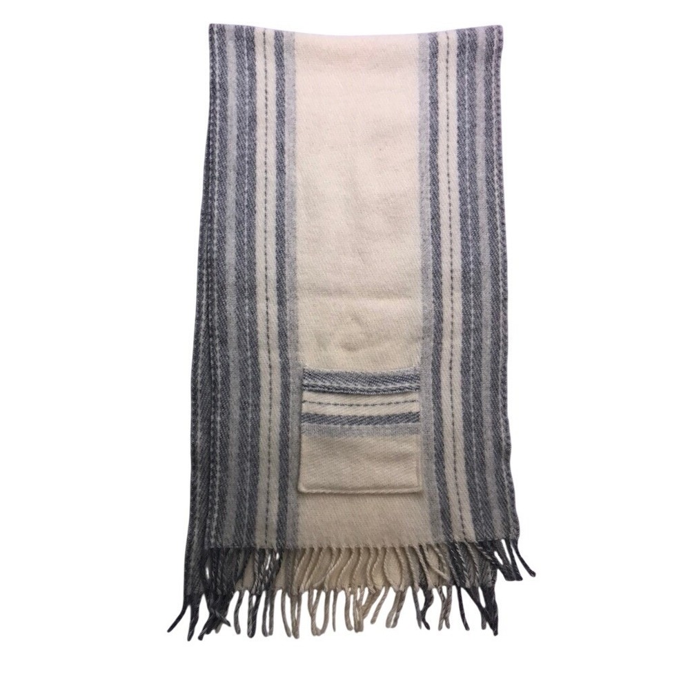 Viking Textile Pocket Scarf Unisex OS Cream Gray Excellent Pure New‎ Wool Sweden